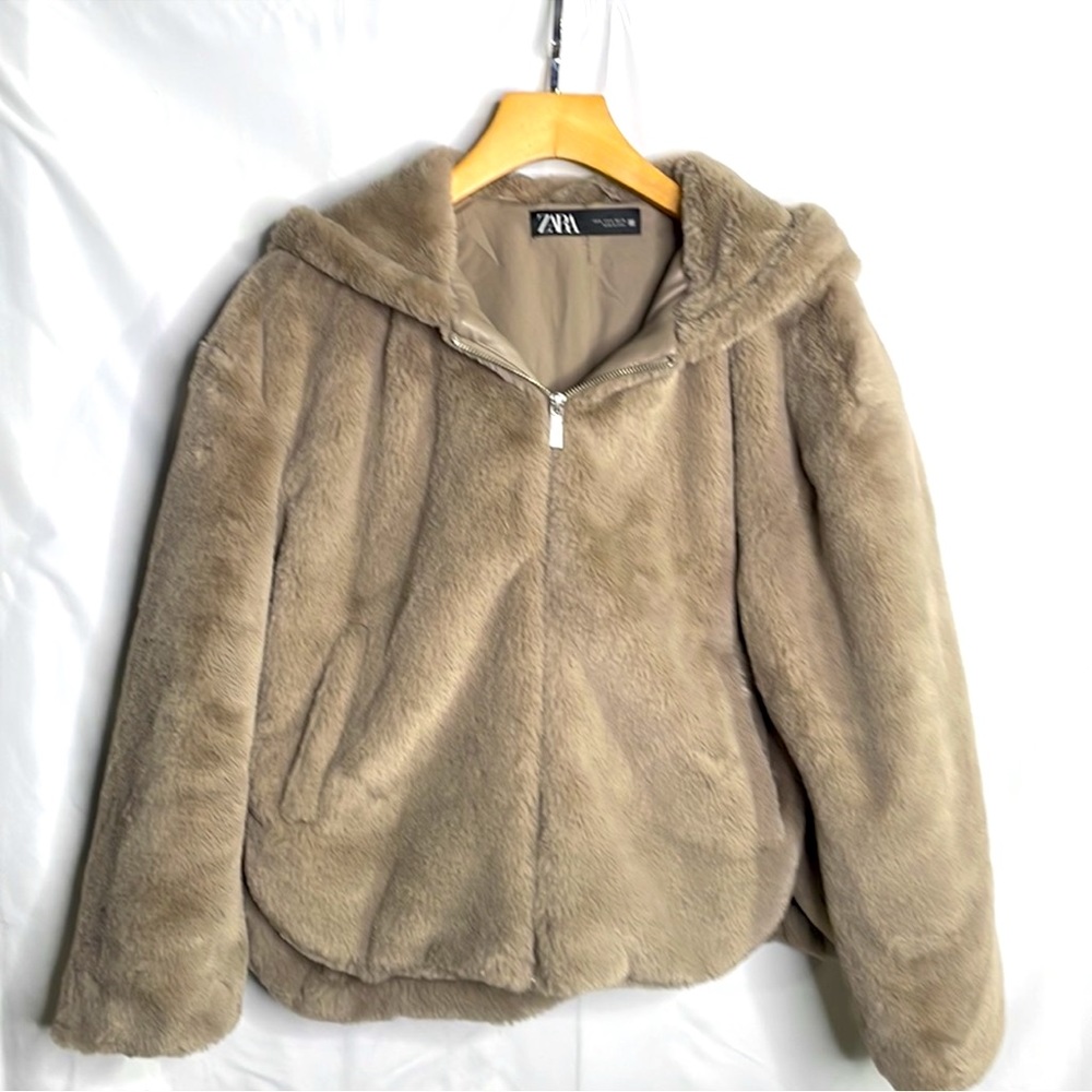 Zara faux fir jacket (light brown) small